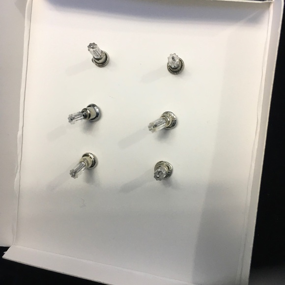 Genuine Crystal Trio Post Stud Pierced Earrings 3 Piece Set - Picture 4 of 13